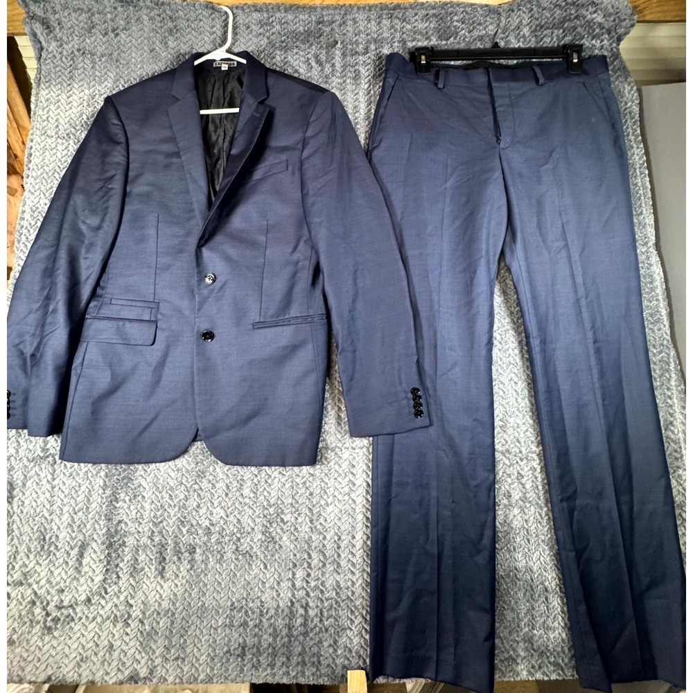 Express Photographer Fitted 2 Piece Suit Set‎ Mens 38/ 34 Pants Navy Blue Wool